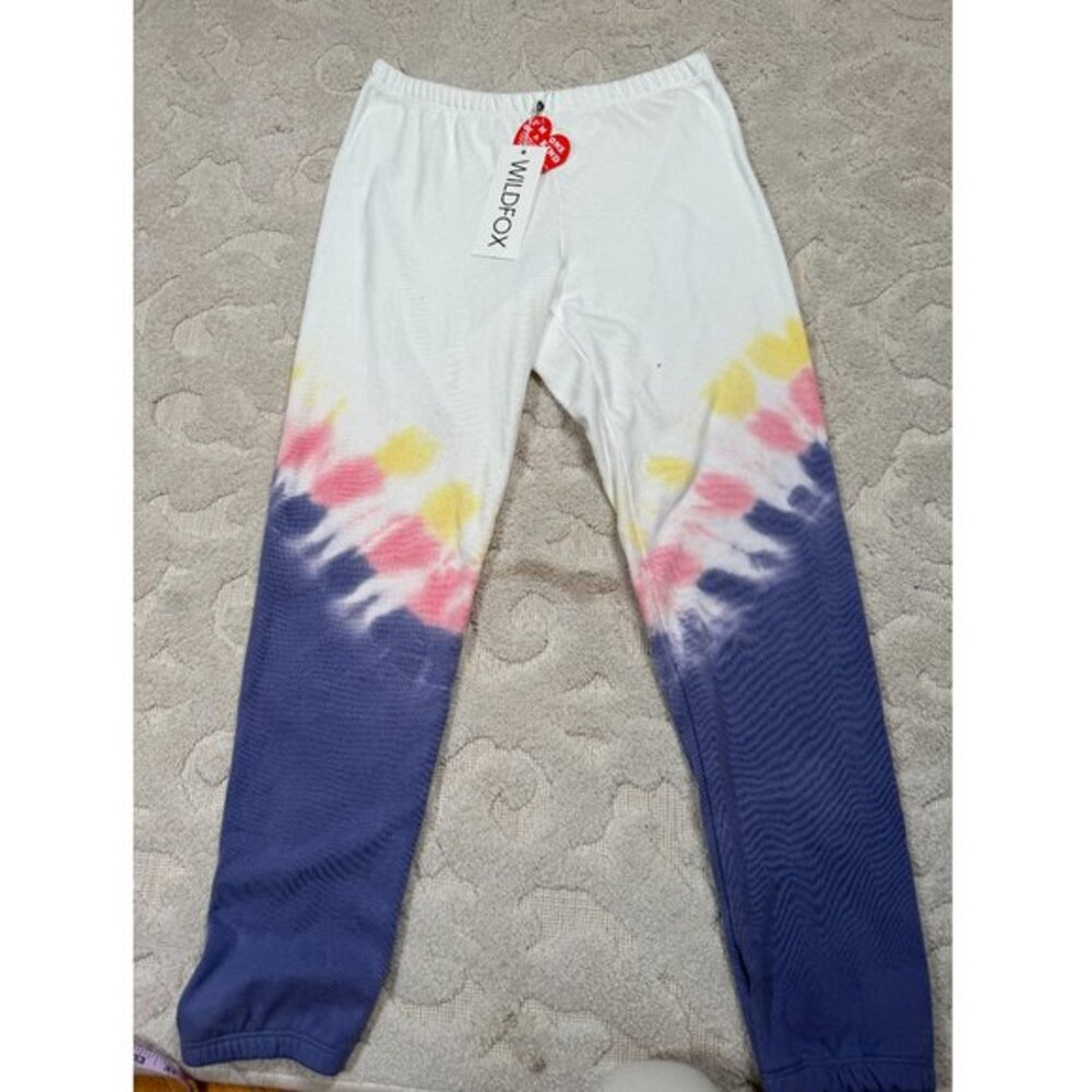 Wildfox Women's White & Blue Pull-on Tie Dye Jogger Sweatpants NWT‎